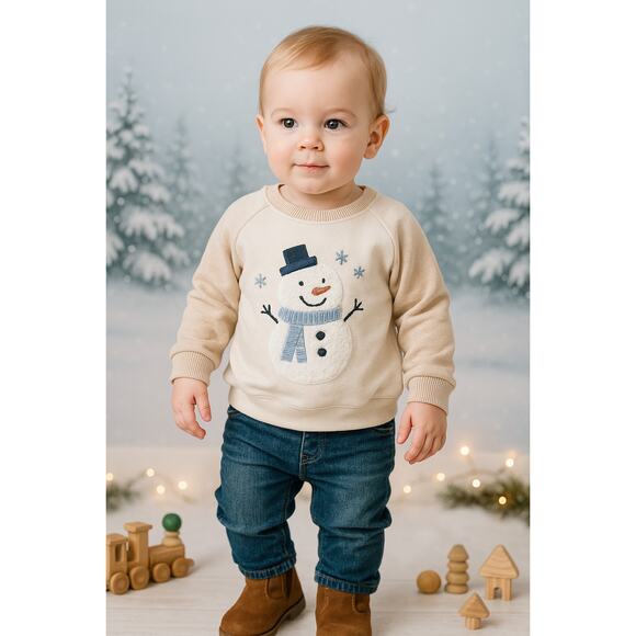 Rabbit + Bear Organic Cotton Infant Snowman Sweatshirt 12M – Cream & Beige NWT - Picture 2 of 11